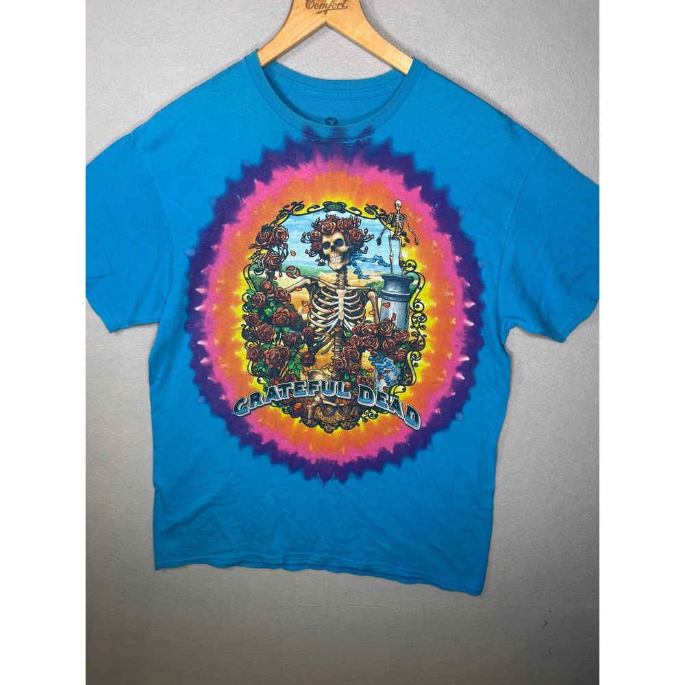 Liquid Blue Grateful Dead Bertha Skull and Roses Blue Graphic Tee Mens Large